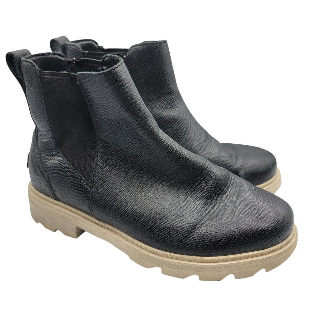 Sorel Lennox Chelsea Womens 8.5 Waterproof Boots Black Chalk Pull On Shoes